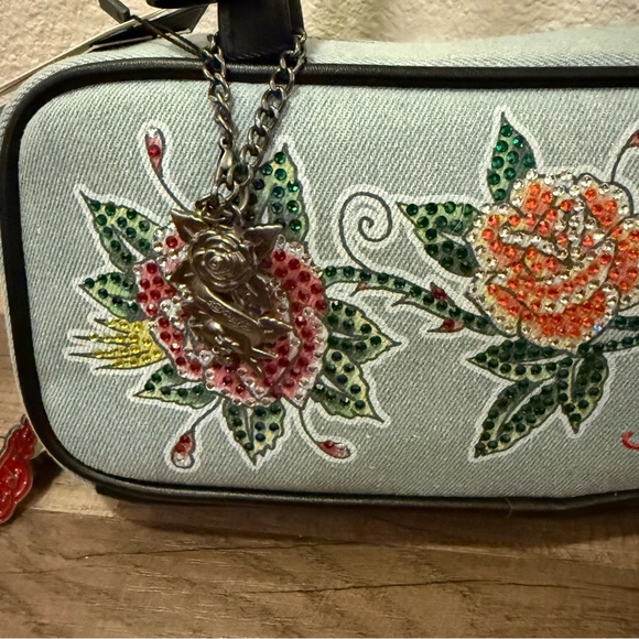 Ed Hardy Women's Floral Embroidered Shoulder Bag - Light Blue denim bag - Picture 16 of 16